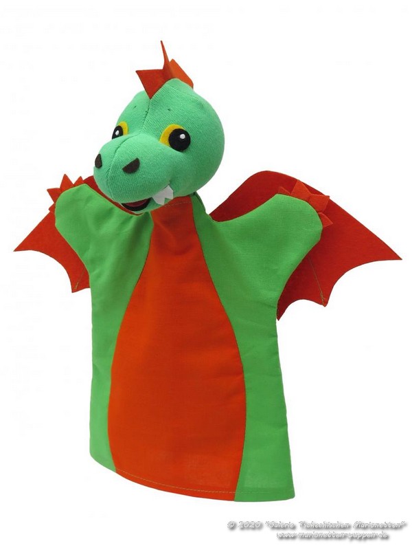 Drachen orange Plüschtier Handpuppe